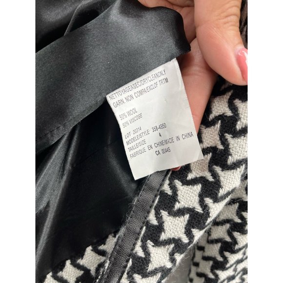Boutique Essentials Womens Jacket Coat White Black Houndstooth Zip Wool Blend 4 - Picture 7 of 8